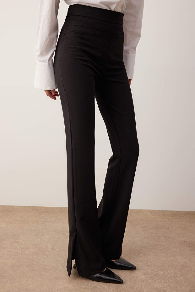 Siyah Wide Leg/Geniş Paça Esnek Kalın Örme Pantolon TWOAW26PL00073 - 3