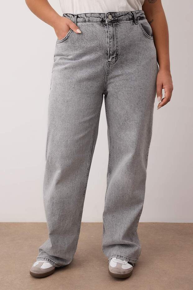 Gri Yüksek Bel Geniş Paça Comfort/Orta Esnek Büyük Beden Wide Leg Jeans TBBAW23CJ00020 - 3