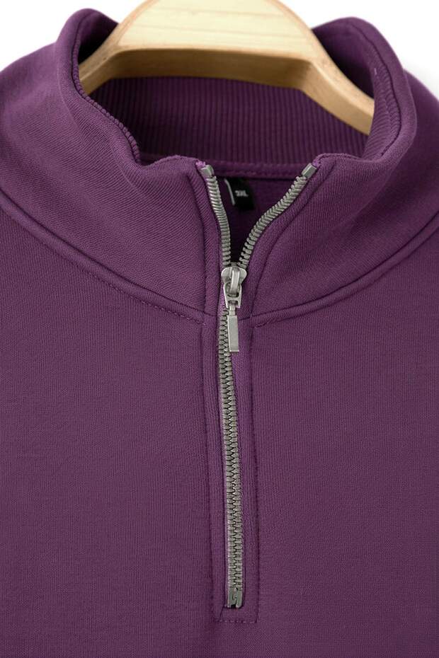 Mor Büyük Beden Oversize Dik Yaka Fermuarlı İçi Polarlı Sweatshirt TMNAW24AO00024 - 7