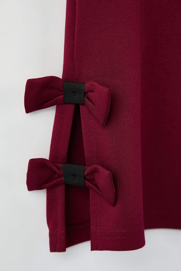 Bordo Paçası Fiyonk Detaylı Flare Fit Örme Büyük Beden Pantolon TBBAW26AR00003 - 6