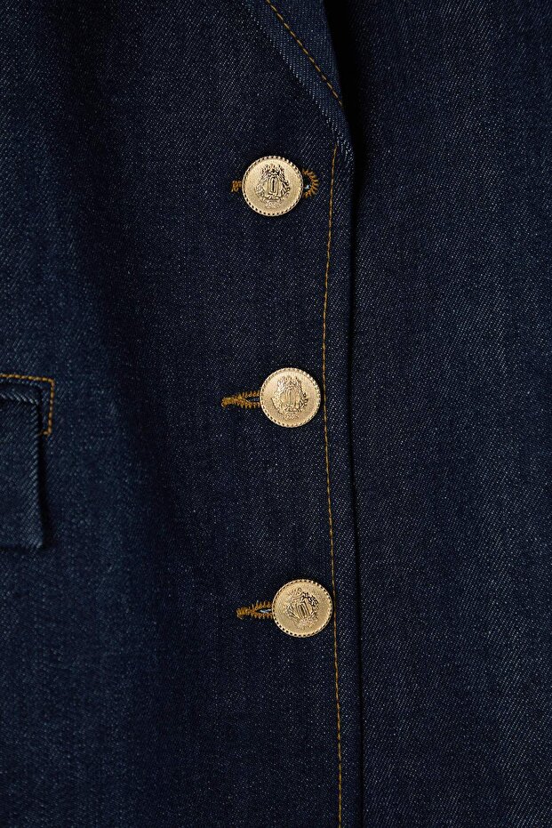 Koyu Mavi Cep Detaylı Blazer Denim Ceket TWOAW26CE00036 - 3