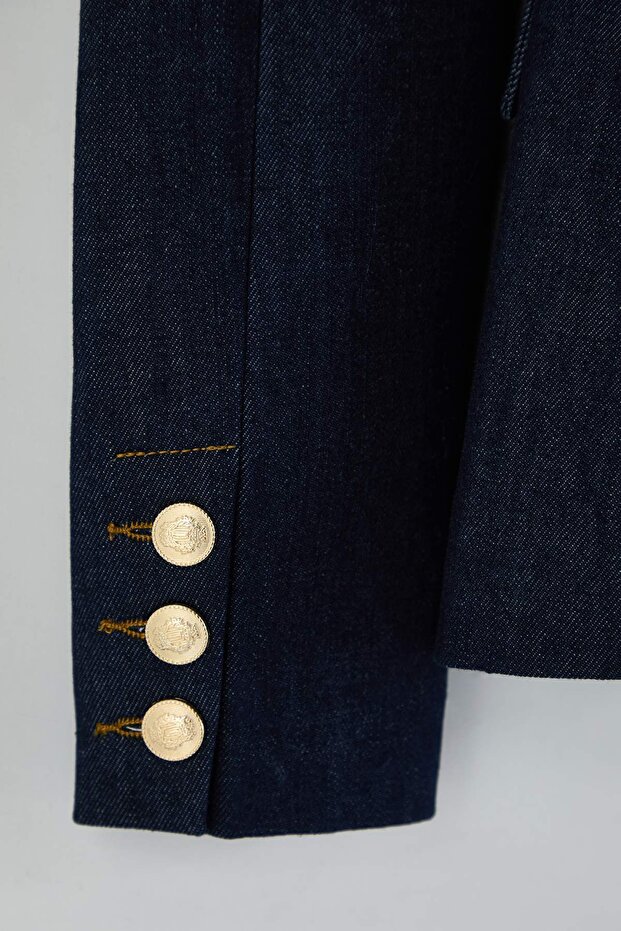 Koyu Mavi Cep Detaylı Blazer Denim Ceket TWOAW26CE00036 - 5
