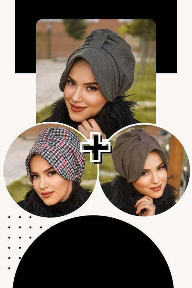 3Lü Şapkalı Bone Set -14660 - 1