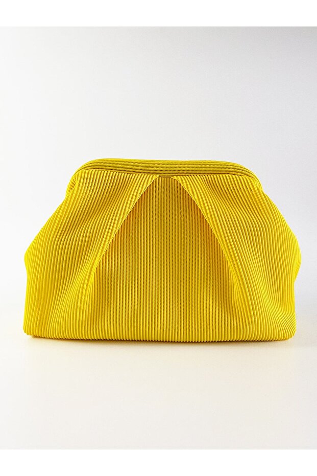 Heybes Women's Yellow Pleated Clutch Handbag