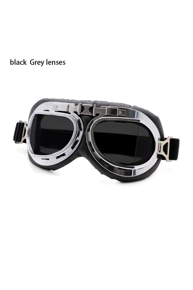 black-Grey Retro Vintage Pilot Goggles Motor Protective Gear Glasses For Motorcycle Cruiser Cafe Sco