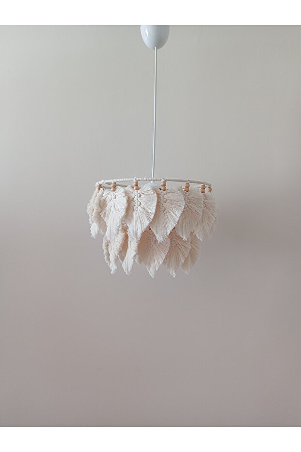 Bohem Yapraklı Makrome Avize - EKRU/30X25 - 2