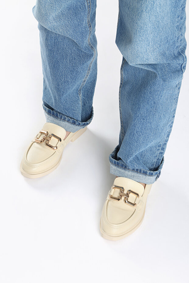 Beige Women's Loafer Shoes Pc-54782