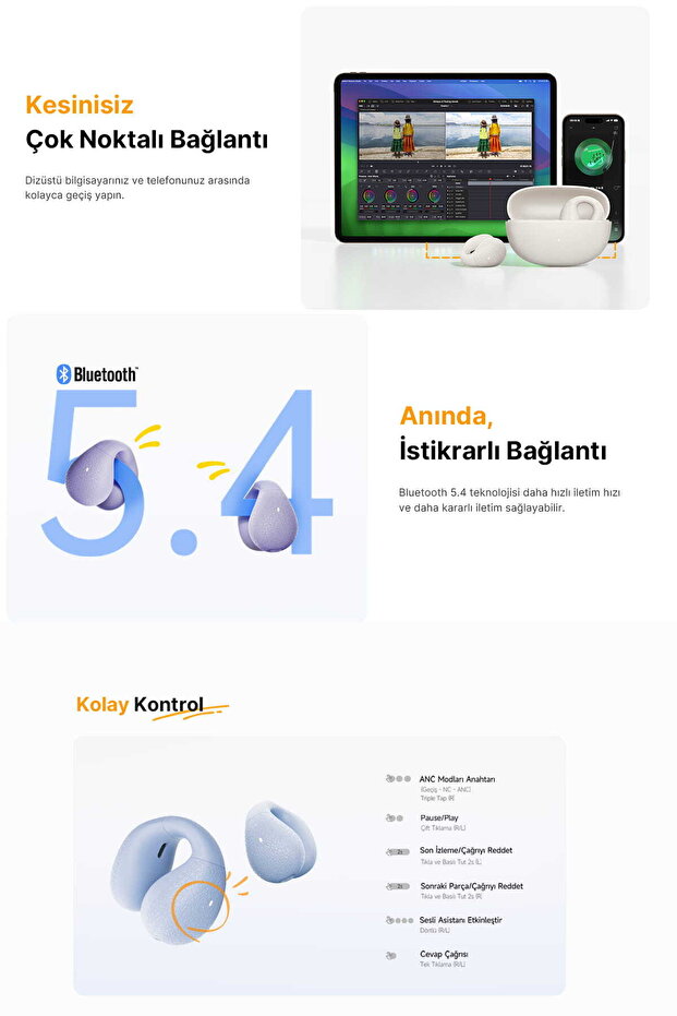 C10 Crossky Bluetooth Küpe Kulaklık Çift Mikrofon Çift Cihaz Bağlantısı Kristal Ses Netlik Ipx4 - 5