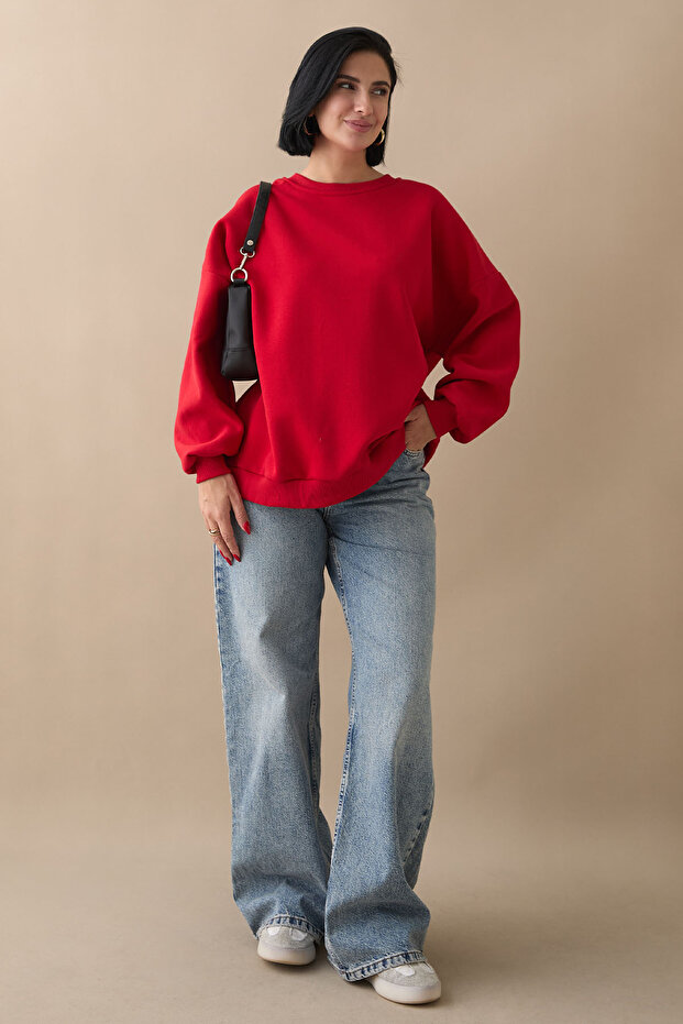 Şardonlu Basic Kırmızı Sweat - 8