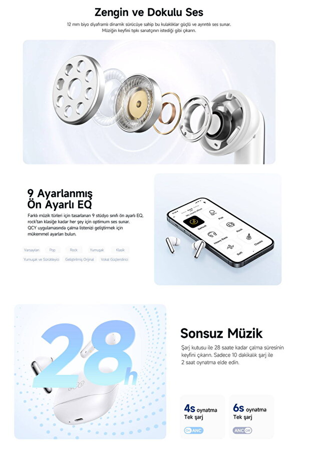 Melobuds N50 Anc Ht12 6 Mikrofonlu Bluetooth 5.4 Kulaklık Beyaz - 4