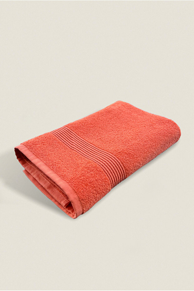 Bath Towel 100% Cotton Certified Striped Border 70X140Cm - Orange (1 Piece)