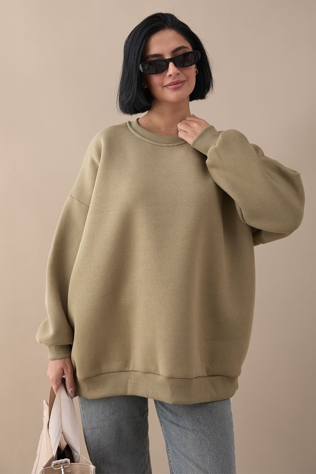 Şardonlu Basic Haki Sweat - 1