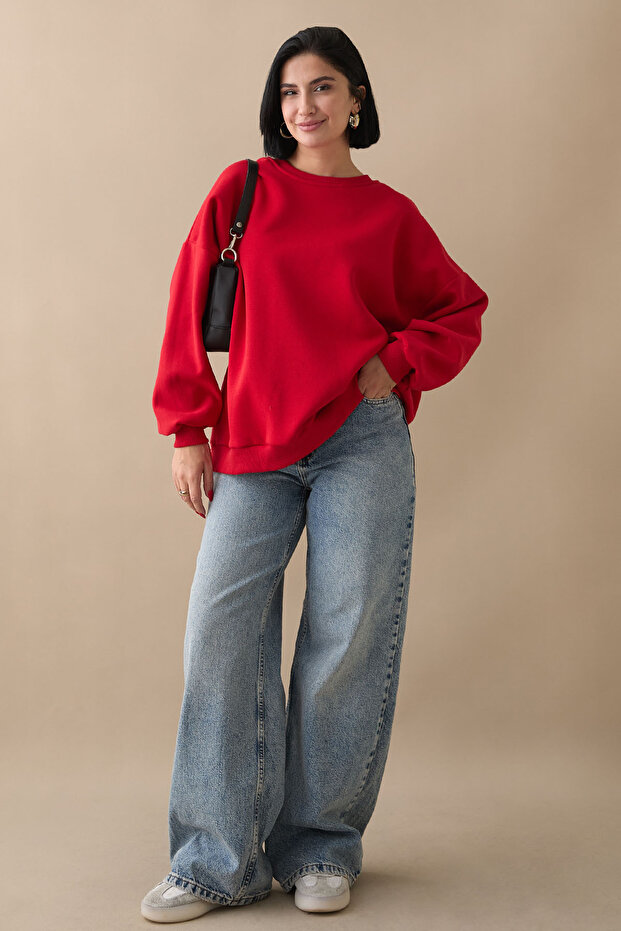 Şardonlu Basic Kırmızı Sweat - 3