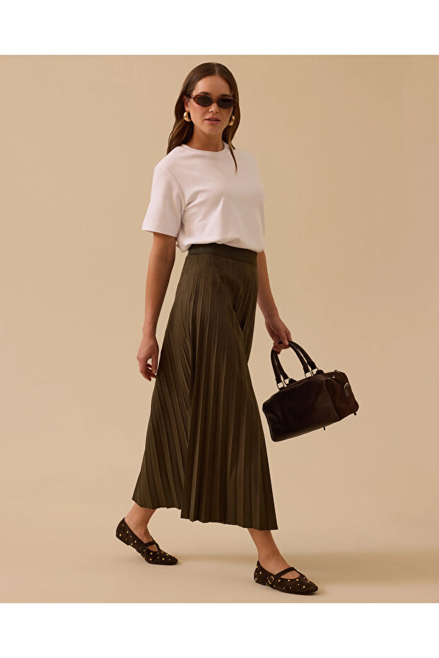 Pliseli Süet Etek - 2