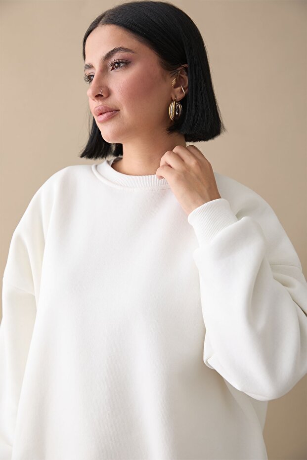 Şardonlu Basic Beyaz Sweat - 5