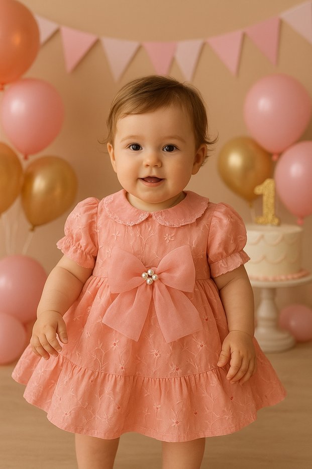 Baby Girl Dress with Bowknot Detailing Scallop – Stylish and Comfortable for Special Occasions 3/18 Months