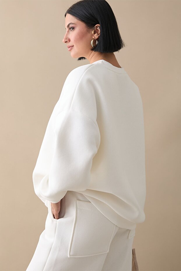 Şardonlu Basic Beyaz Sweat - 8
