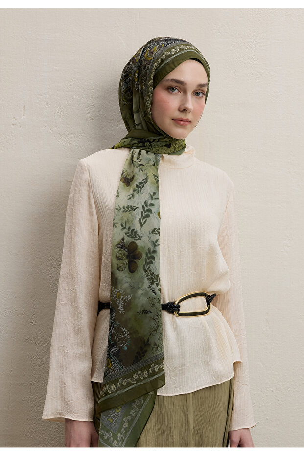 ELLEN DESEN İPEK KREP ŞAL HAKİ - 4