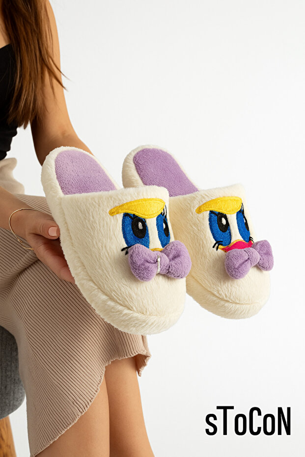 Roztomilé vyšívané domácí pantofle s motivem Duffy Duck s mašlí, protiskluzová podrážka, model STC1167 - 2