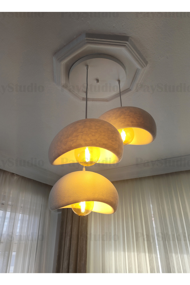 Beton Görünüm 3 Lü Sarkıt Avize Bohem Modern Rustik (E27 Ampul Hediyedir.) - 7