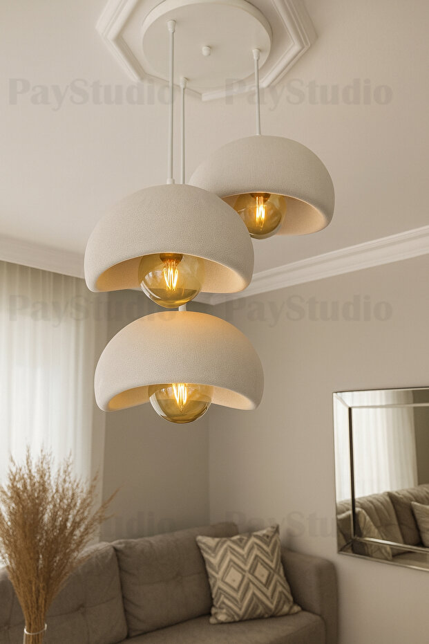 Beton Görünüm 3 Lü Sarkıt Avize Bohem Modern Rustik (E27 Ampul Hediyedir.) - 1