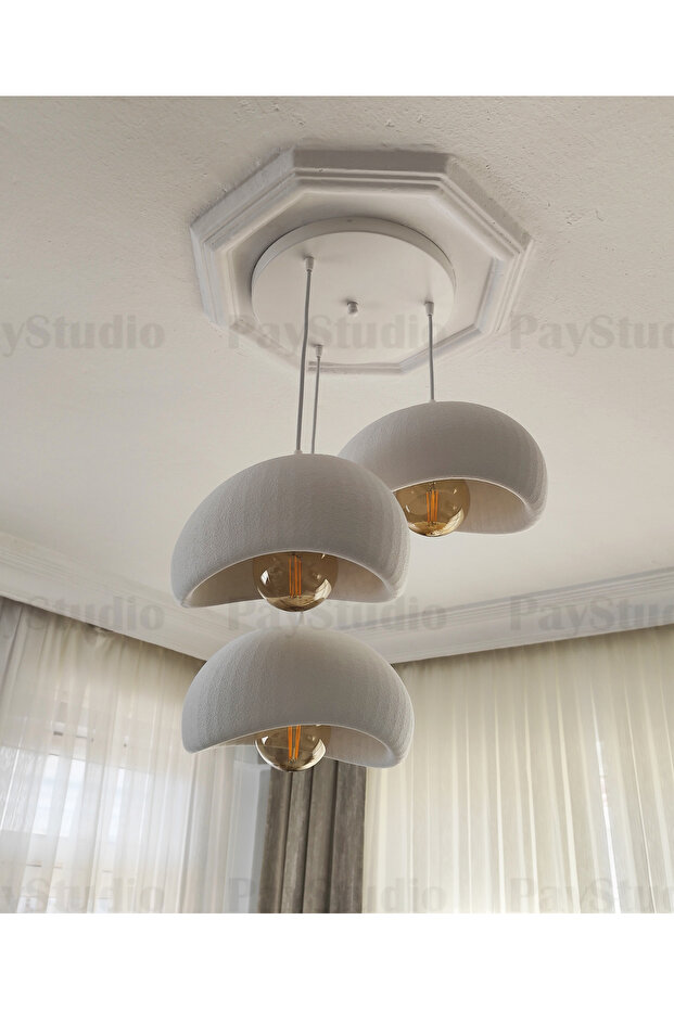 Beton Görünüm 3 Lü Sarkıt Avize Bohem Modern Rustik (E27 Ampul Hediyedir.) - 5