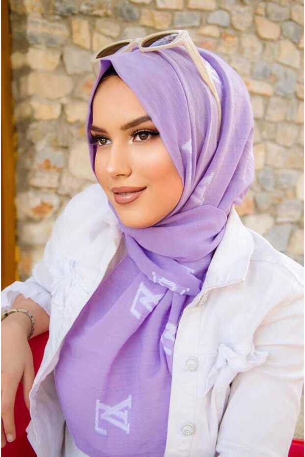 Lilac Patterned Practical Shawl - 1