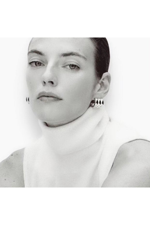 Three Rows of Multiple Appearances Curved Steel Earrings Silver Color