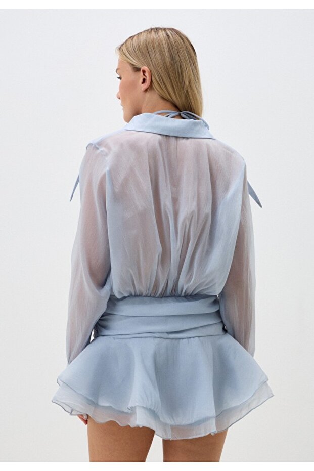 Mavi Kat Kat Tül Gömlek Elbise Mini . mavi tül elbise, astarlı davet elbisesi, mezuniyet elbisesi - 4