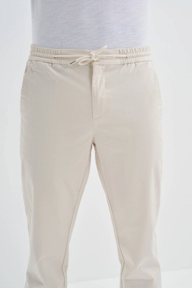 0004 Button Closure Jogger Men's Trousers with Elastic Waist and Legs Ecru