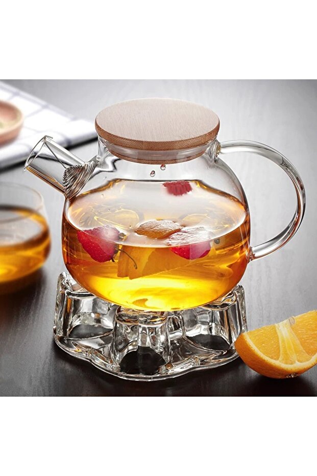 Cam Isıtma Standlı 1000ML Cam borosilikat çaydanlık takımı - 3
