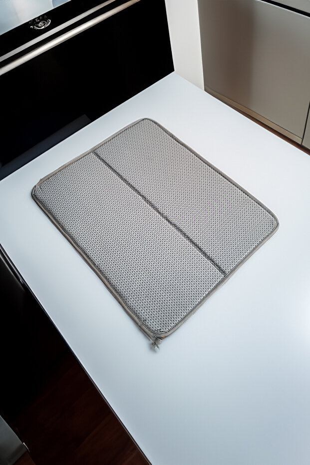 غطاء تجفيف الأطباق القابل للطي، حصيرة تجفيف قابلة للطي، قماش تجفيف رمادي اللون - 4