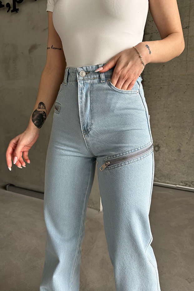 Női bő, magas derekú Palazzo B. kék farmer nadrág - 5