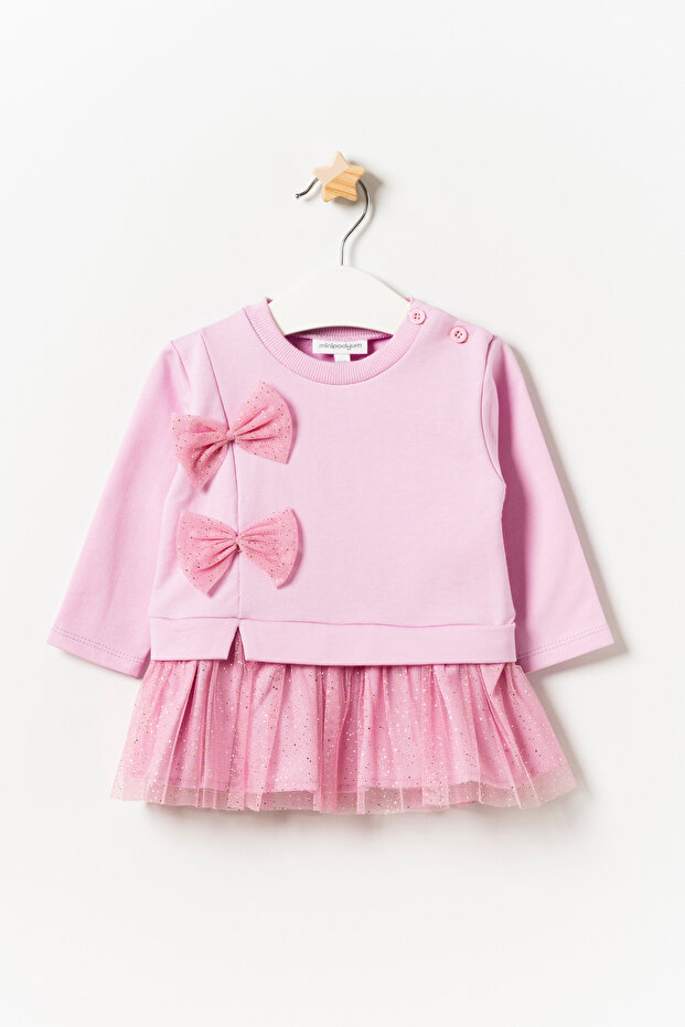 Mevsimlik Uzun Kollu %100 Pamuk Astarlı Kız Bebek Tüllü Elbise - 3