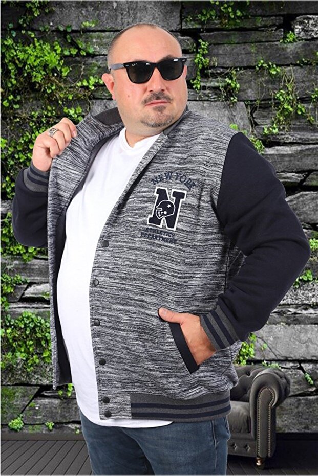 Large Size Men's College Coat 22728 Navy Blue