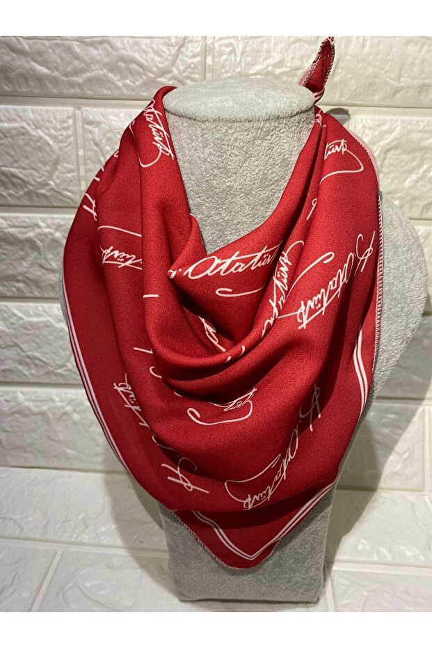 Red Atatürk Signed Scarf - Bandana - 23 April, 29 October, 30 August, 19 May