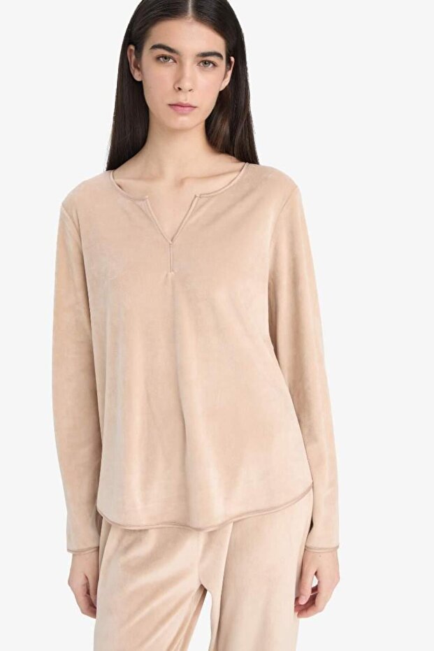Pijama Takımı Regular Fit Uzun Kollu Velur Üst Uzun Alt-Fall in Love A3356AX25AU - 4