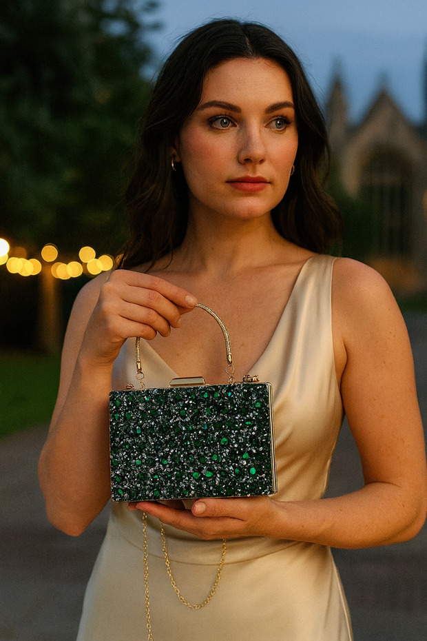 Diamond Crystal Stone Evening Dress Bag with 2 Straps