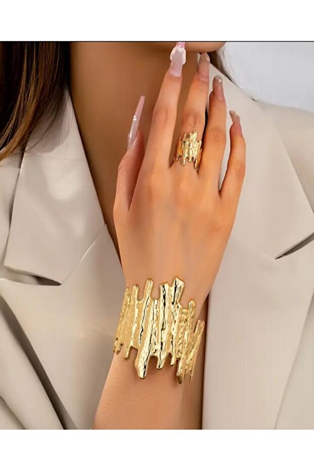 Set of 2 Stylish Tree Branch Design Ring Bracelet Set