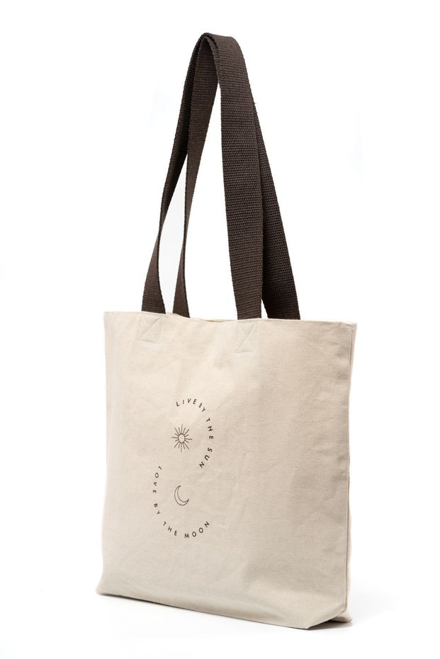 Canvas Tote Bag Brown Cotton Column Handle And Printed Medium Size Beige Canvas Tote Shoulder Bag