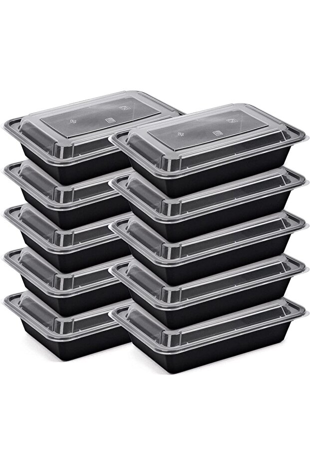 [10 Pack] Compartment Black Base with Lids Food Storage Container (28 oz) RE 28 | Disposable Food Co