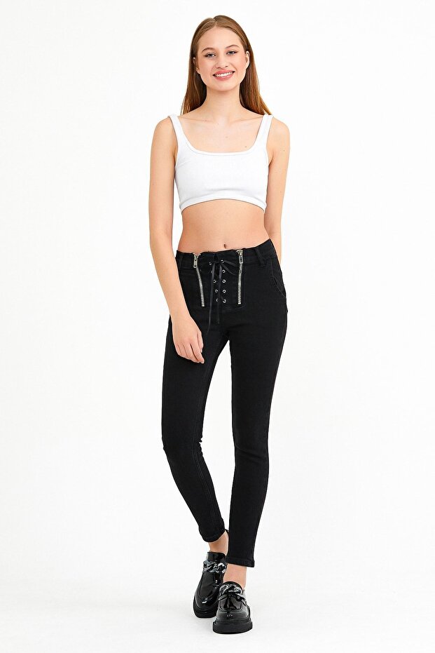Women's Zippered High Waist Tight Smoked Jeans