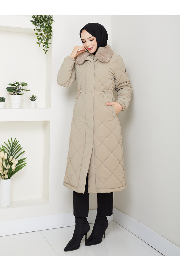 Women's Padded Collar Fur Mink Nova Quilted Coat