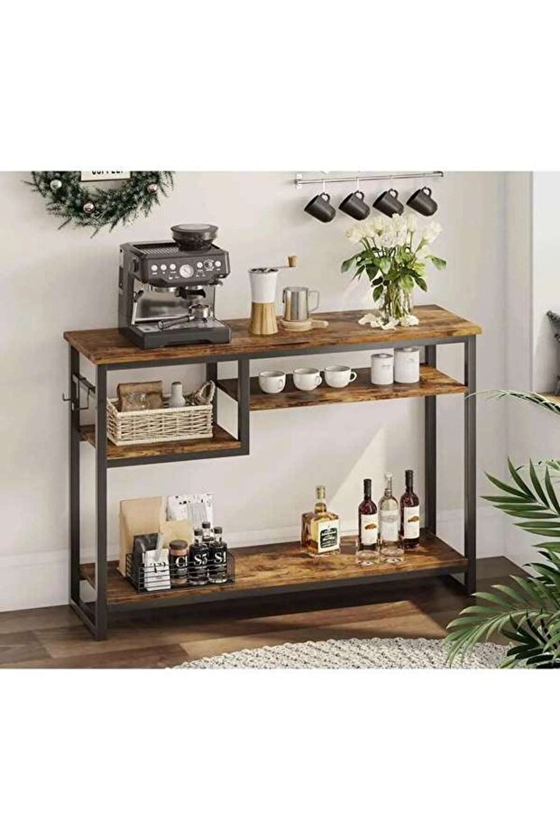 Console Table with 4-Tier Storage Shelves, Entryway Side Table with Charging Station and Power O - 3
