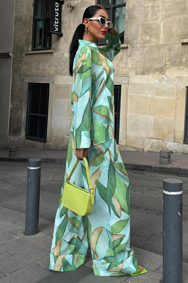 Leaf Patterned Linen Set 10107 R6-A-K5 - 1