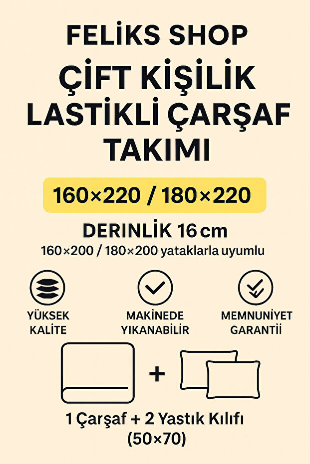 Double Cotton Ranforce Sheet Set - Elastic, Pillowcase Set 180*200/50*70 - 6