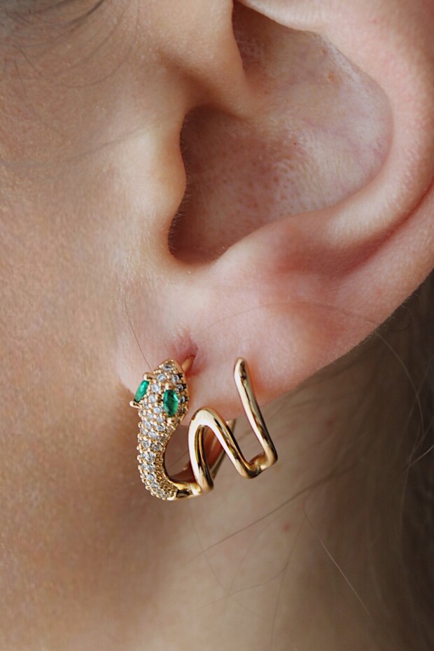 Vip Steel Zircon Stone Detailed Snake Hoop Earrings