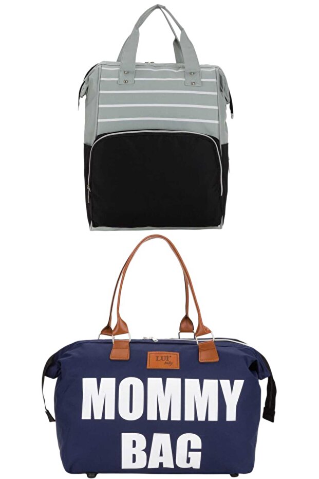 Mother Baby Care Backpack with Strap Attachment and Mommy Bag Shoulder Bag Set of 2