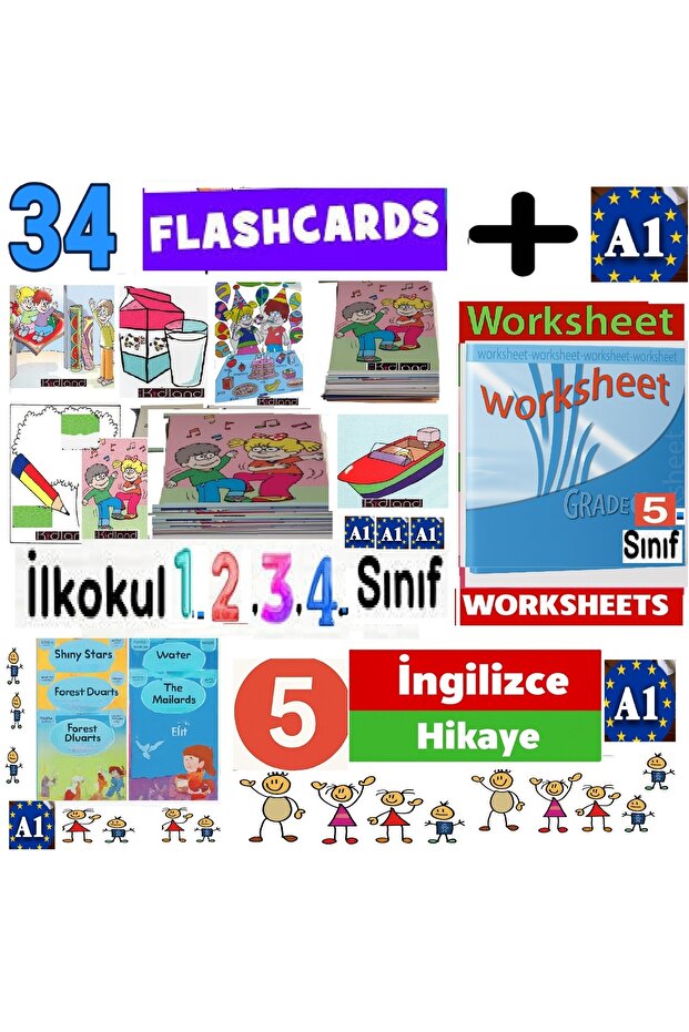 English 5 Pieces 5. Classroom Story + 1 Workbook / Practice Test + 34 Flashcards