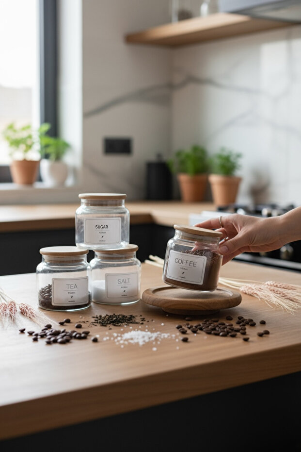Bamboo Lid Glass Tea-coffee-sugar-salt Jar 500ml (tea-coffee-sugar-salt)